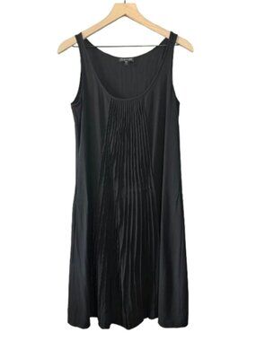 Women's S Eileen Fisher Black Sleeveless Pintuck Front Silk Dress
